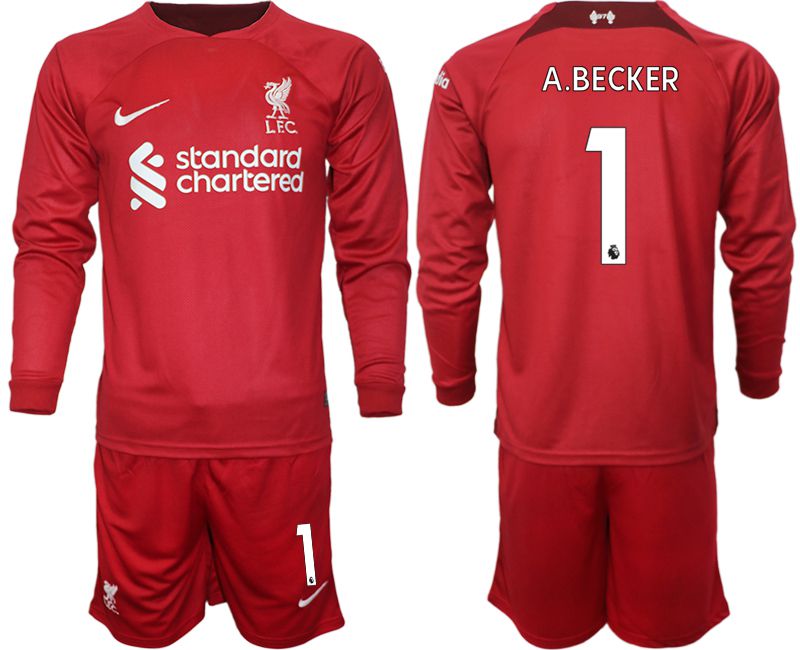 Men 2022-2023 Club Liverpool home long sleeves red #1 Soccer Jersey->liverpool jersey->Soccer Club Jersey
